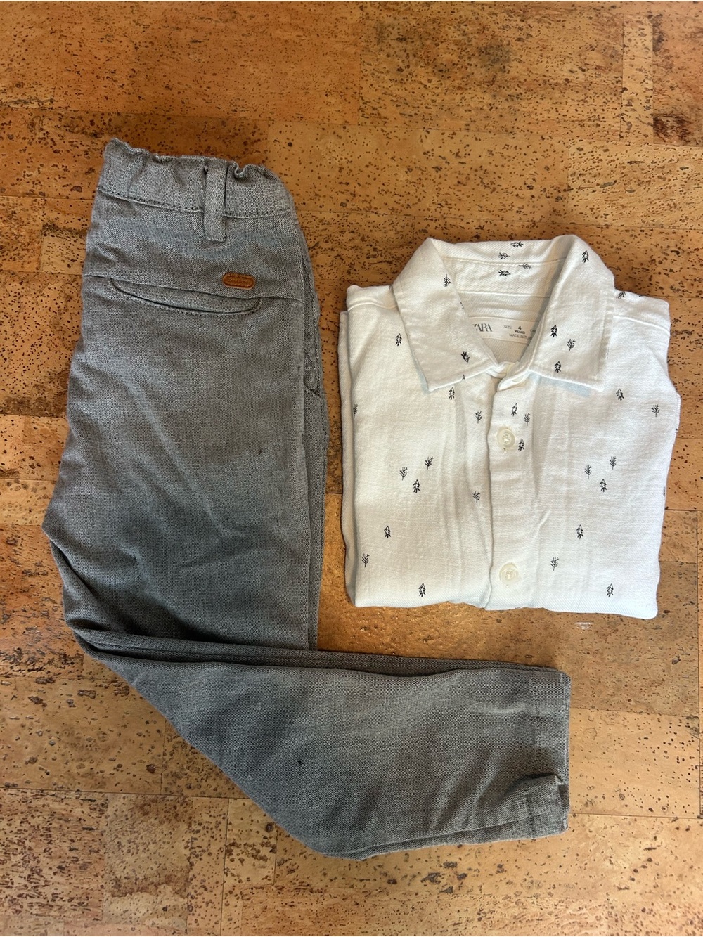 Zara Boys Outfit Size 4 White Button-Up Shirt & Gray Pants